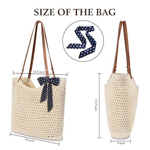 Bolso de playa tejido grande con asas de cuero miniatura 4