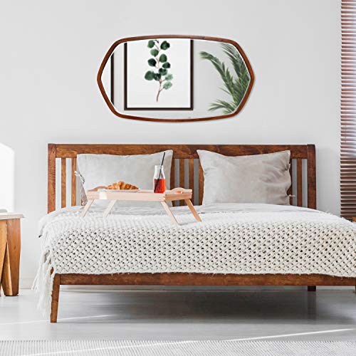 Kate and Laurel McLean Modern Wood Framed Oblong Hexagon Wall Mirror, 26 x 30, Walnut Brown, Decorative Geometric Mirror for Wall by Kate and Laurel - Image 2