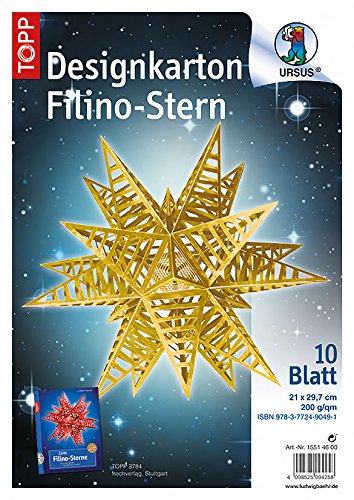 Ursus 15514600 - Designkarton Filino, Stern Starlight, DIN A4, 10 Blatt, gold