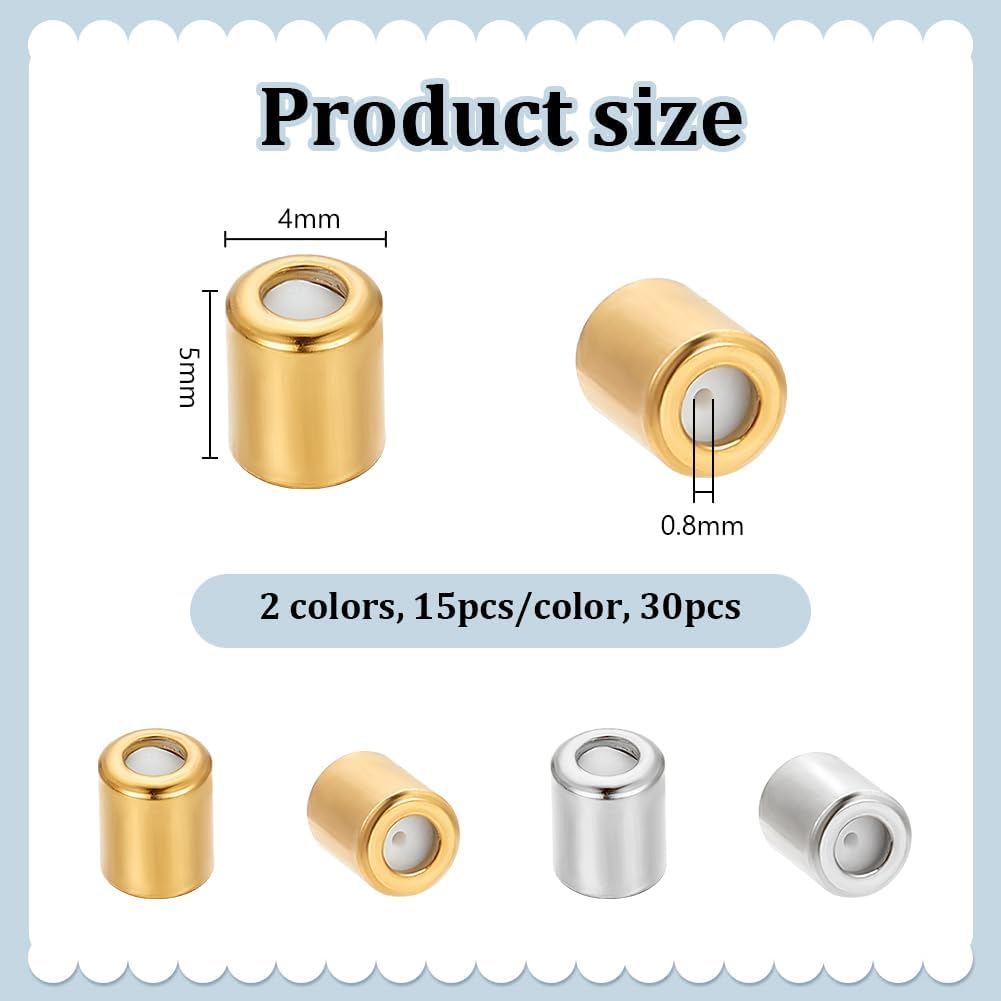 UNICRAFTALE 30Pcs 2 Colors Crimp Tube Beads 304 Stainless Steel Spacer Beads Column Stopper Crimp Charms Bail Bead Connectors Metal Slider Beads with Loop for Ends Bracelet Jewelry Making Hole 0.8mm - Image 3