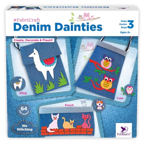 TOYKRAFTT Denim Dainties Craft Kit for Girls Aged 9-12, Gift for Girls Age 8-10 Years, Lhama, Owl, Cat Themed Felt Stickers Included