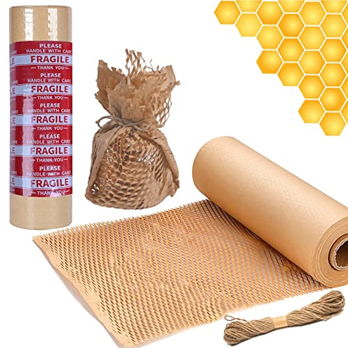 Honeycomb Packaging Paper, 16''x128'Honeycomb Cushioning Wrap Roll Perforated-Packing, Protectingdly Recycled Kraft, Packaging Honeycomb Wrap Roll for Packing & Moving Gift(SH), 1