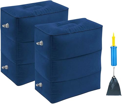 Miniatura 10 de Almohada inflable portátil con doble bomba de mano, almohada ajustable de tres capas de altura para el descanso de pies en aviones, automóviles