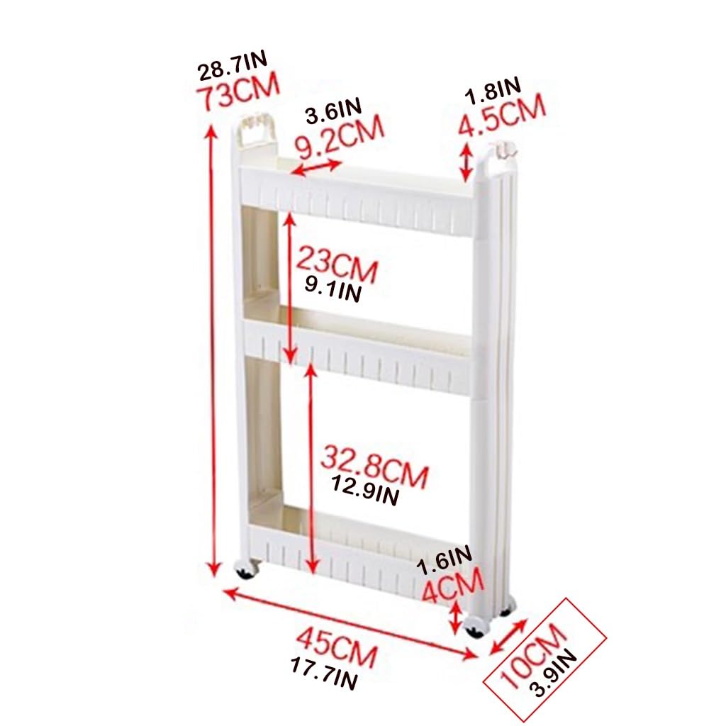 Carro de almacenamiento de 3 niveles que ahorra espacio para cocina, baño y dormitorio, carrito utilitario compacto con ruedas para espacios reducidos (color: 10 cm)