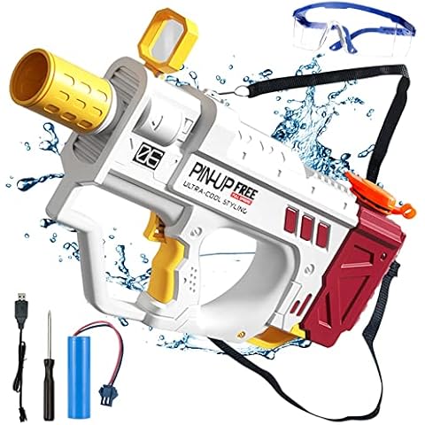 Electric Water Gun for Adults Kids, Motorized Squirt Guns with Rechargeable Battery & 800cc High Capacity, Long Distance Automatic Water Guns up to 32 FT Range,Water Blaster Beach Pool Toys (White) Cover