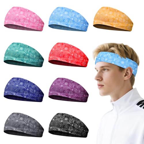 Diademas deportivas para hombre, bandas elásticas anchas para correr, ciclismo, fútbol, baloncesto, yoga (estilo clásico, paquete de 9)