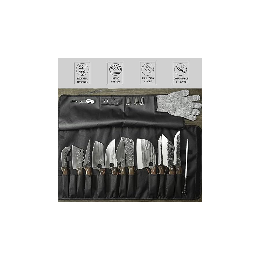 FULLHI-17pcs-Butcher-Chef-Knife-Set-include-sheath-High-Carbon-Steel-Cleaver-Kitchen-Knife-Whole-Tang-Vegetable-Cleaver-Home-BBQ-Camping-with-Knife-Bag FULLHI 17pcs Butcher Chef Knife Set include sheath High Carbon Steel Cleaver Kitchen Knife Whole Tang Vegetable Cleaver Home BBQ Camping with Knife Bag