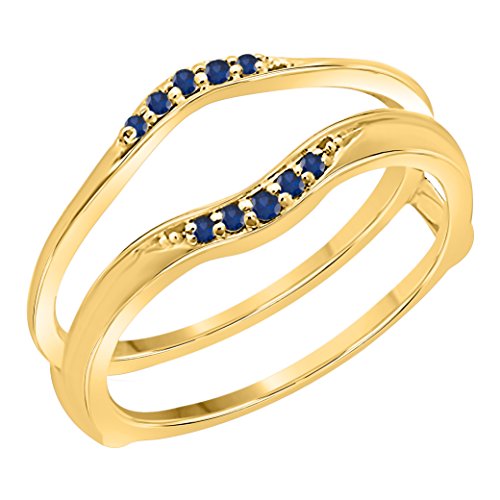 DS Jewels Womens 14k Gold Plated Alloy 0.10ctw CZ Blue Sapphire Round Ladies Anniversary Wedding Band Enhancer Guard Ring Size 4-11