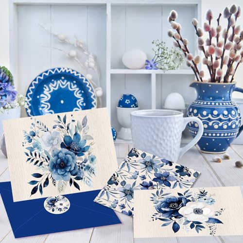 Tarjetas de flores azules con sobres para felicitaciones de papelería bonita 4