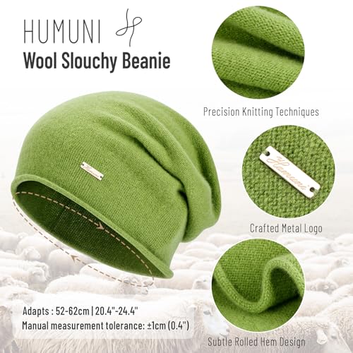 HAMUNI 100% Wool Slouchy Beanie for Women, Soft Wool Hat, Lightweight Breathable Winter Beanie, Relaxed Fit for Spring, Fall and Winter, Everyday Wear Green - image 3