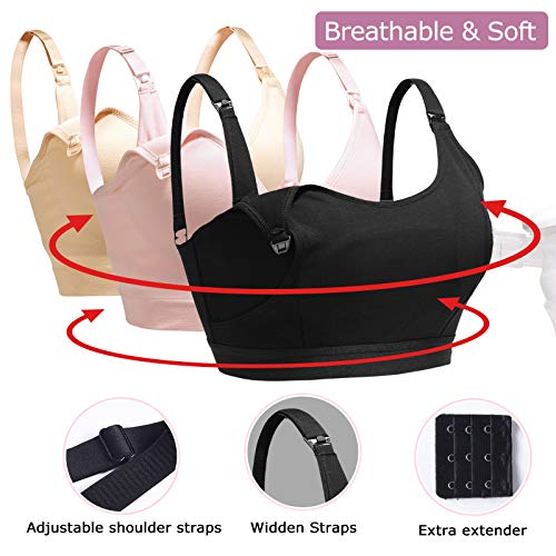 Lupantte 1 Puming Bra + 2 Nursing Bras 3Pack Set. Hands Free Breast Pump Bra. Breastfeeding Bras with One-Step Clip. Adjustable Breastfeeding Bra for Pumping. Fit Most Breast Pumps (X-Large) Black