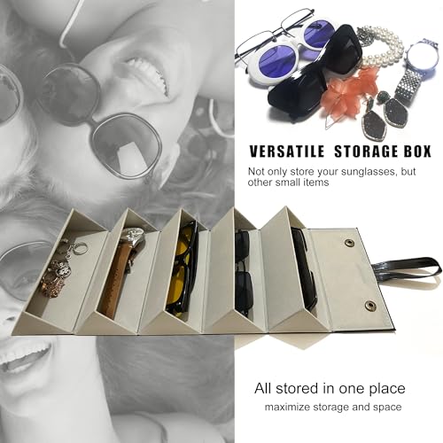 Image of Longjet Glasses Case Travel Sunglasses Organizer Leather Eyeglasses Storage Box Multiple Slots Hanging Eyewear Holder