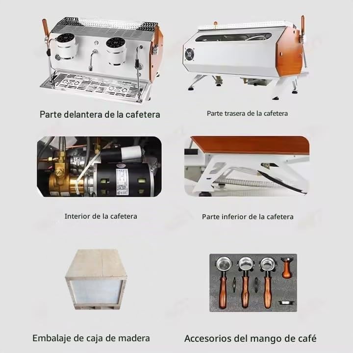Máquina de Espresso Comercial 2 Grupos 6000W 220V Trifásico – Cafetera Profesional Semiautomática con Control PID, Sistema de 4 Calderas, Bomba Rotativa de 9 Bar y Varilla de Vapor para Café y Restaur