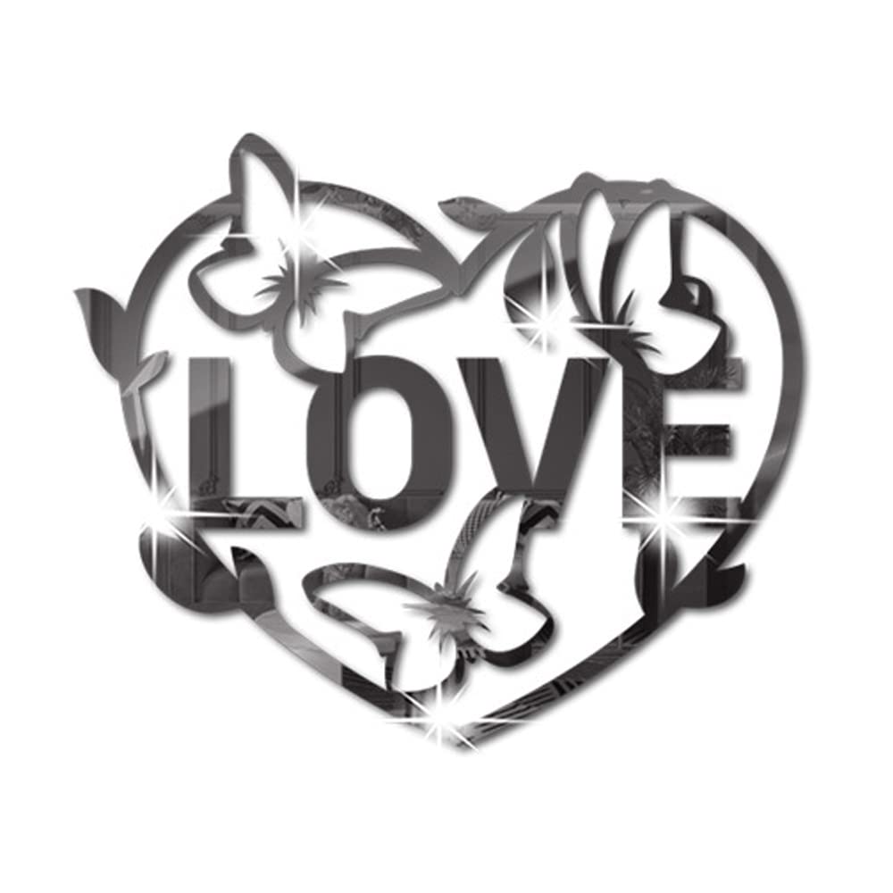 Love Heart Mirror Wall Stickers, Butterfly Acrylic Mirror Wall Decal, 3D Vinyl Walls Art Decor DIY Murals