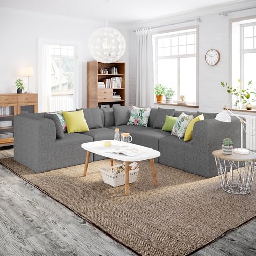 5 Seat Modern V Shaped Modular Cloud Couch - Convertible Sectional Sofa with Bonus Soft Pillows, Cloud Modular Sectional Sofa, Interiors Grey V Shaped