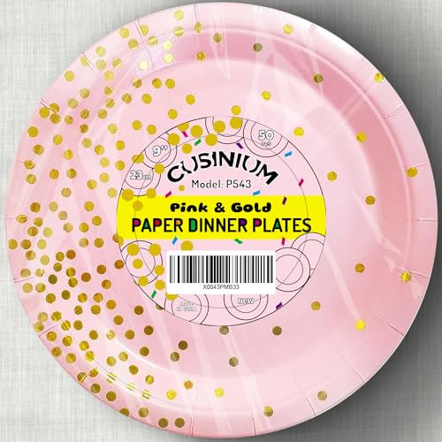CUSINIUM 50-Pack 9\" Pink and Gold Paper Plates - Practical for Parties and Events - Thumbnail 4