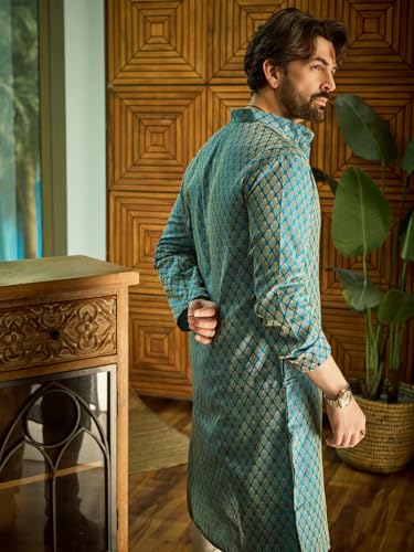 Image of SOJANYA(Since 1958 Men's Silk Blend Paisley Design Kurta & Off-White Churidar Pyjama Set