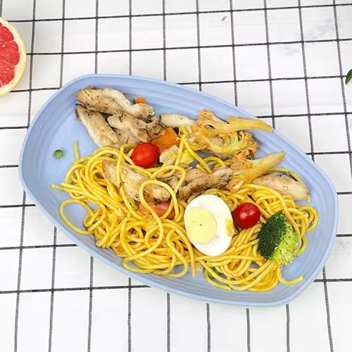 Image of Reusable Wheat Straw Serving Plate for Party, Steak, Pizza, Sauce, Appetizer, Sushi, Snacks, Side Dish, Dessert, Fruits, Salads,Wedding Dishwasher & Microwave Safe (Blue, Pack of 2)