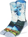 Good Luck Sock Men's Bob Ross, Mountain & Lake Socks, Adult, Shoe Size 8-13