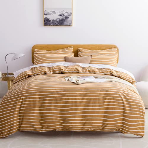 Jellymoni King Cotton Duvet Cover Set (3pc) Rust with White Stripes