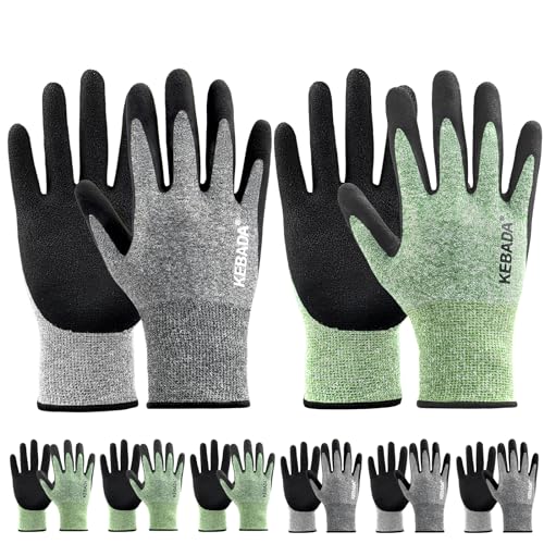 Kebada Gardening Gloves for Men, 6 Pairs Breathable Garden Gloves, Foam Latex Coated, Stretchable Knitting General Duty Work Gloves, Made from Recycled PET Bottles,Green & Gray, Medium