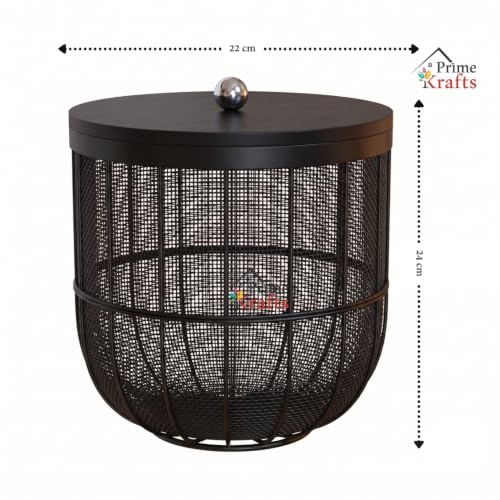 Image of Decorative Net (Jaali) Design Fruit and Vegetables Basket with Natural Wooden Lid | Premium Insect Resistant Storage Organizer for Home and Kitchen - Black