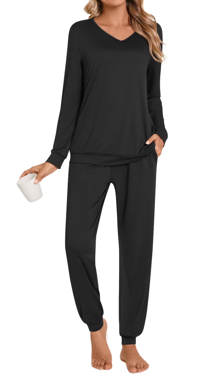 Anydoll Womens Pajamas Sets 2 Piece Lounge Set Long Sleeve Pjs Fall Joggers Pants Sleepwear with Pockets