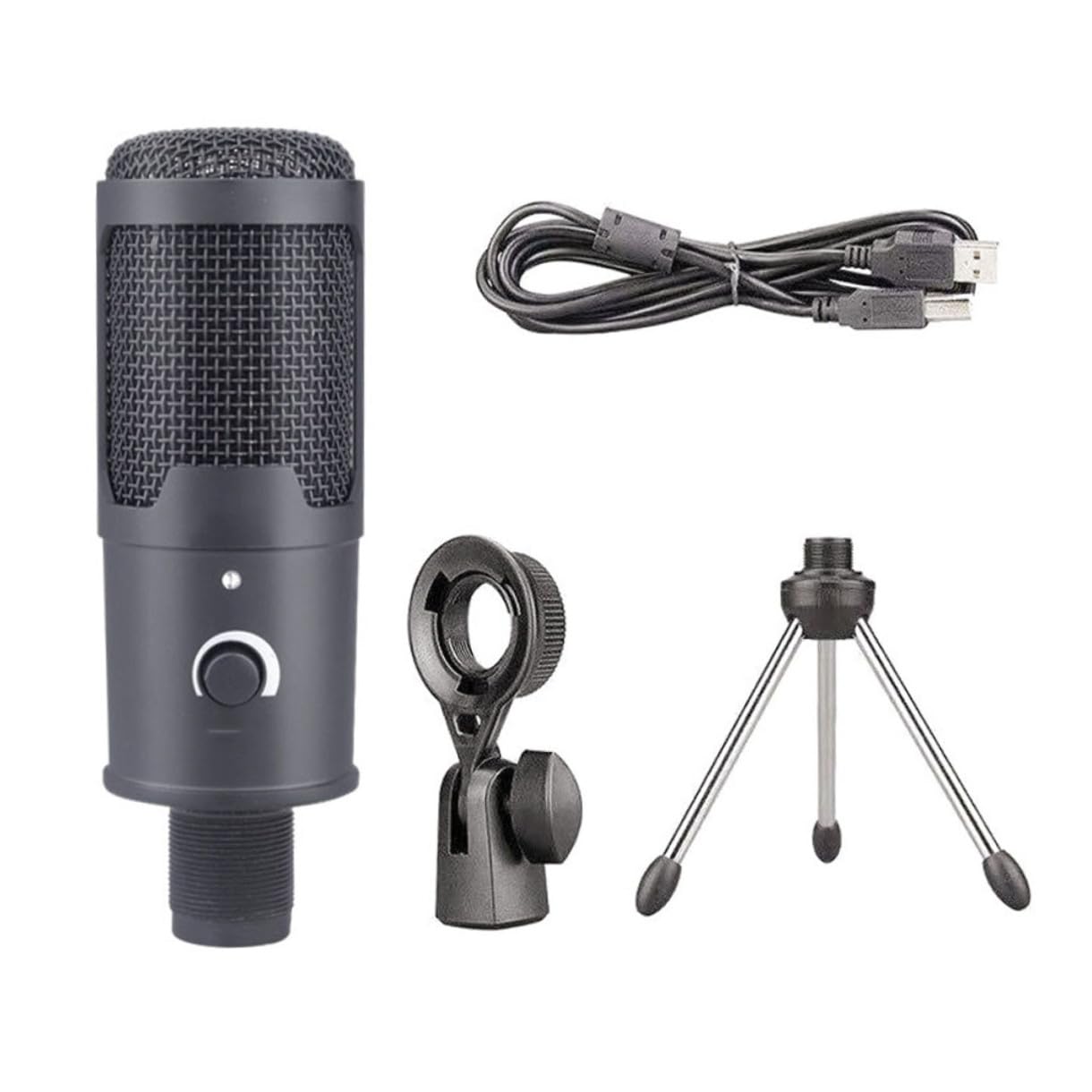USB Kondensatormikrofon Satz Zufälliger Stil Cardioid Effizientes Schwarzes Mikrofon mit Abs Gehäuse und Stativ Einfache Bedienung für Geschäftskonferenzen und Laptop