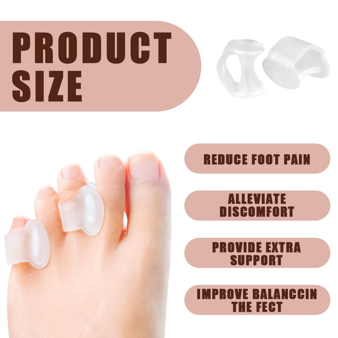Gel Toe Separator, Pinky Toe Spacers, Separatore Dita Piede, Small Toe Sleeves per prevenire lo sfregamento e ridurre la pressione (confezione da 12, trasparente)