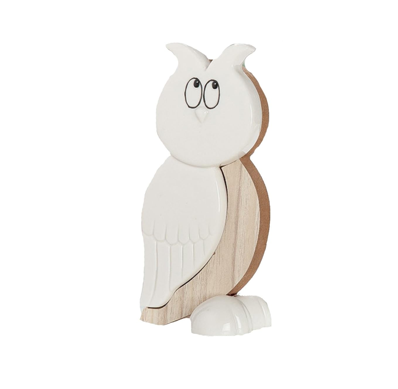 DRW Wooden and Ceramic Owl Figurine White and Natural 5.5x5.5x10cm