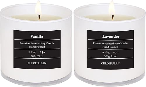 Chloefu LAN Vela de lavanda y vainilla, altamente perfumada, velas de soja para el hogar, decoración del hogar, 7.1 onzas, 45 horas de combustión,