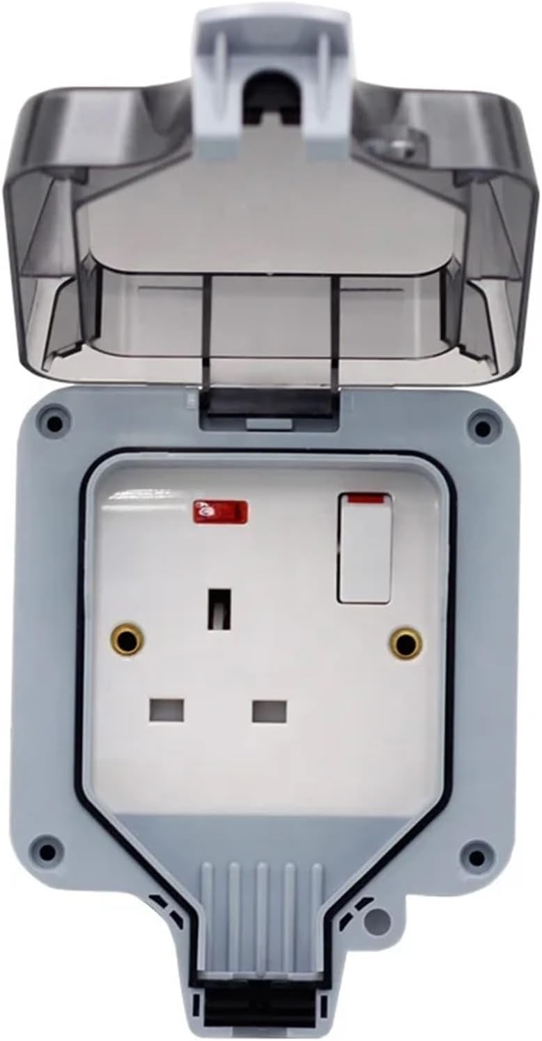 Weatherproof Waterproof Outdoor Wall Power Switched Socket Standard Electrical Outlet with Neon Cover