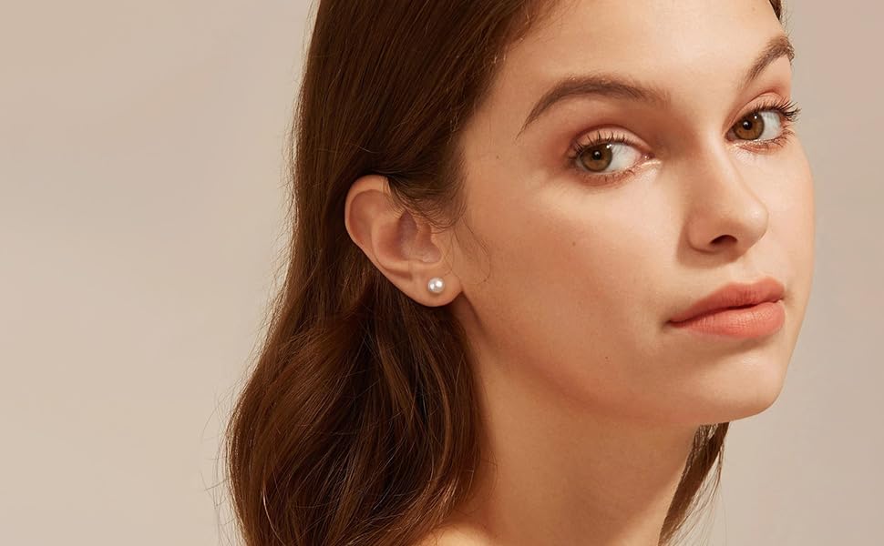 EPI Pearl Stud Earrings for Women Round White Freshwater Real 14k Gold Stud Earrings Hypoallergenic Earrings with Genuine Cultured Pearls,Pearl Gifts for Anniversary - Image 7