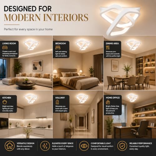 Image of 50W LED Ceiling Light, Square Chandelier Lamp, 3 Color Modes Warm /Natural /Cool White, CRI 97 Anti-Glare Eye Protection, for Bedroom, Living Room, Hall, Dining Room, Office