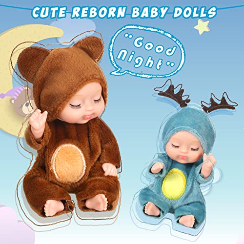 Leitee Mini Reborn Baby Dolls 4 Pcs, 4 Inch, Realistic Washable Pvc Set With Clothes & Hat For Kids, Dollhouse Toy #TOP4