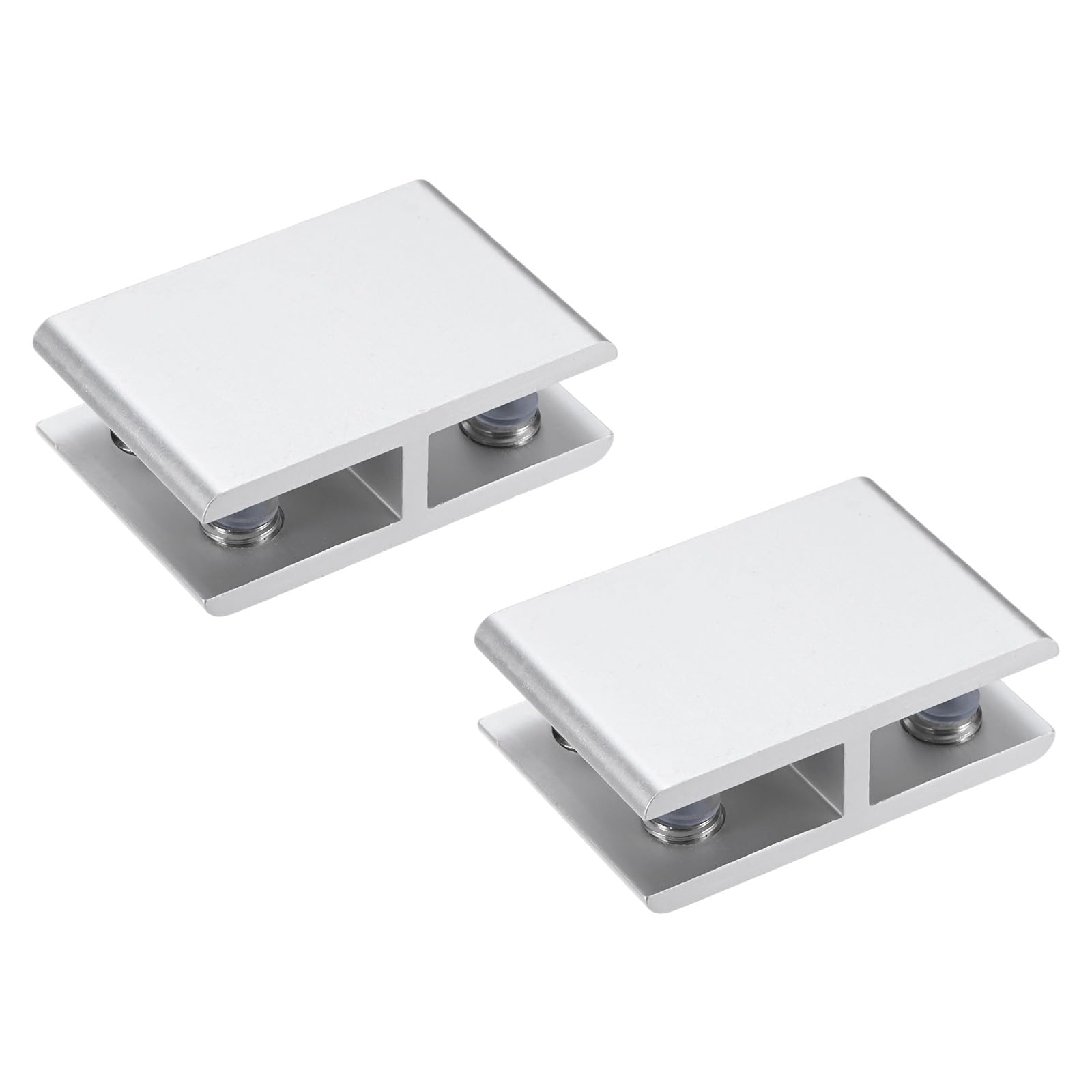 M METERXITY 2-Pack Glass Shelf Brackets, Adjustable No-Drill 180 Degrees Small Glass Clamp Connector for 8-10mm Thick Shelf Brackets, Use for Bathroom/Showcases/Wardrobe [Silver Tone]