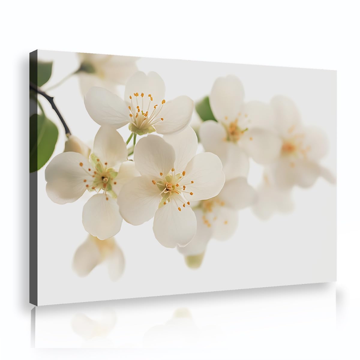 TOANGWALL White Cherry Blossom Poster Prints Soft Spring Jasmine Canvas Wall Art Elegant Floral Branch Picture Framed Artwork for Office Lounge Hotel Decor 75x115cm