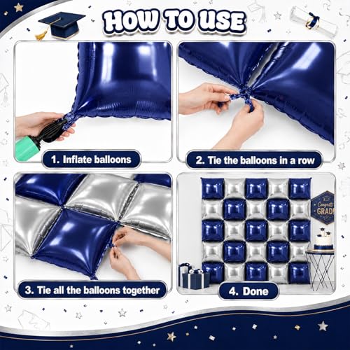 Image of Metallic Navy Blue and Silver Double Sided Square Foil Balloons Wall,19 Inches Chrome Foil Balloons Tunnel Arch Kit for Bachelorette, Anniversary, New Year,2026 Graduation,Birthday Party Decorations