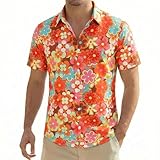 70er Jahre Outfit Herren Hawaiihemd 80er Jahre Hippie Hemd Kurzarm Hawaii Hemd Männer Disco Kostüm Faschingskostüme Mottoparty Karneval Kostüm Festliches Shirt Freizeithemd Mit Knöpfen