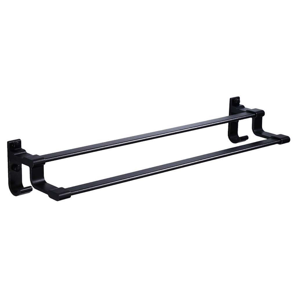 Toalleros de barra de baño antioxidantes de aluminio negro con colgadores