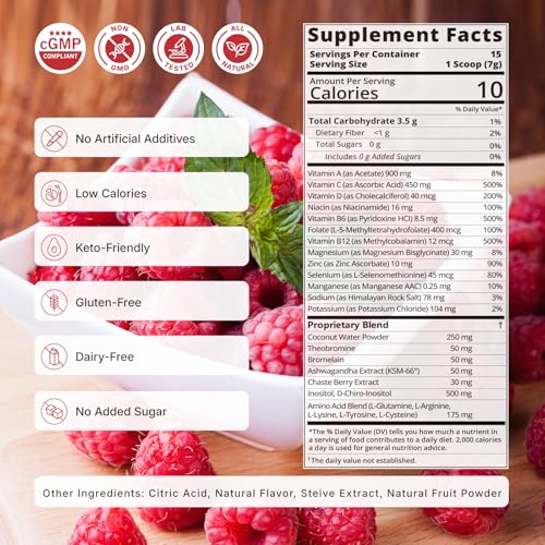 Hormone Balance for Women, Myo & D-Chiro Inositol Powder with Folate & Amino Acid & Ashwagandha - Ovarian Support, Mood Regulation & PMS Relief, Raspberry Lemon, 15 Servings - Image 3