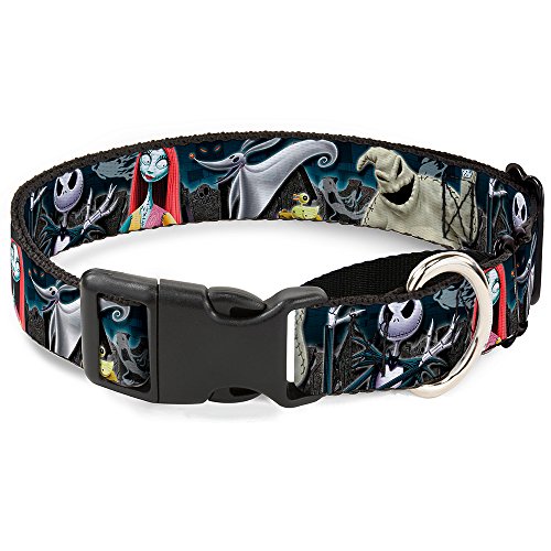 Buckle-Down Martingale Dog Collar - Nightmare Before Christmas 4-Character Group/Cemetery Scene - 1' Wide - Fits 15-26' Neck Size - Large