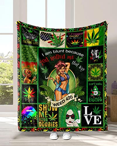 Socira Weed Decor Flannel Throw Blanket Marijuana Gifts - Super Soft Thin Noon Break Blanket for Office Home Car 40X50