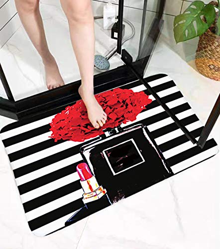 Perfume Lipstick Striped Shower Curtain with 12 Hooks Inside A Large Black Perfume