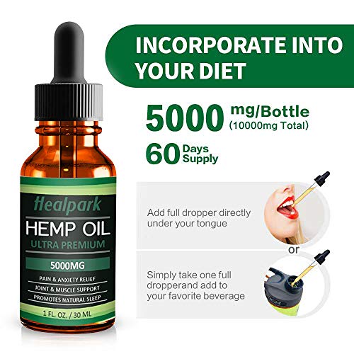(2 Pack) Hemp Oil 5000mg for Pain Relief Anxiety - 100% Natural Organic Hemp Seed Extract, Rich Omega 3,6,9- Zero THC CBD Cannabidiol - Pure Hemp Oil Drops - Thumbnail 6