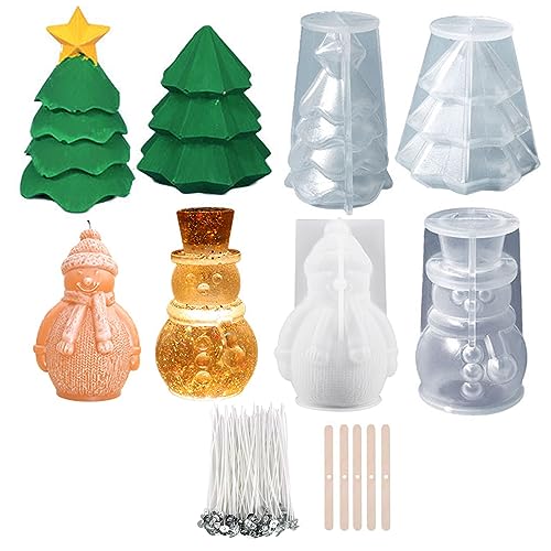 Treedix Snowman Christmas Tree Resin Molds Silicone, 3D Candle Making Molds, Moulds for Epoxy Resin Candle Making