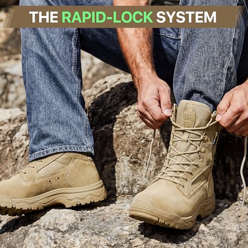 Image of FREE SOLDIER Men's LT Military Tactical 8 inch Daily Work Boots | Durable Leather, Arch Support, All-Day Comfort, Anti-Slip Outsole, For Hiking, Hunting, Outdoor Work