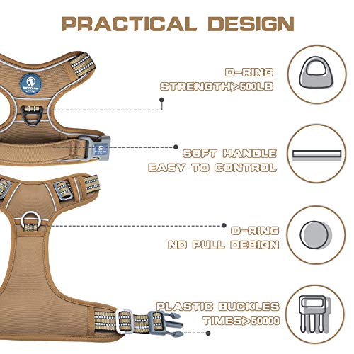 WALKTOFINE Dog Harness No Pull Reflective， Comfortable Harness with Handle，Fully Adjustable Pet Leash Vest for Small Medium Large Dog Breed Car Seat Harness Army Yellow S