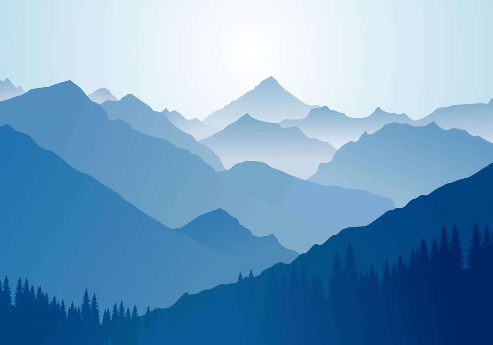 Papier Peint Panoramique Montagnes Bleues Forêt 400X280cm