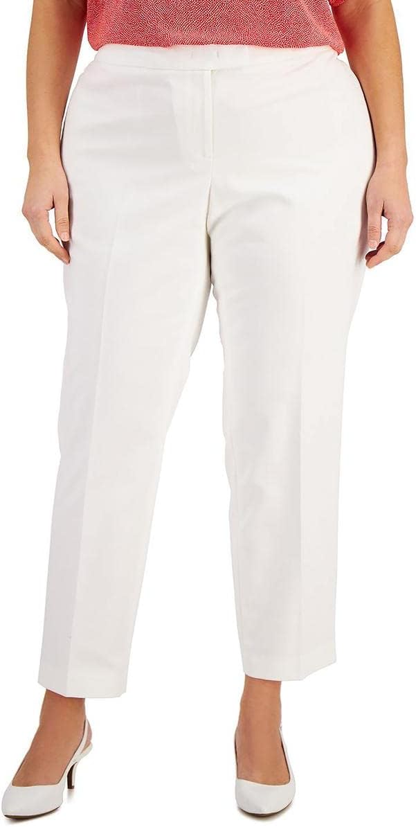 Anne Klein Womens Plus Bowie Cotton Stretch Straight Leg Pants White 18W